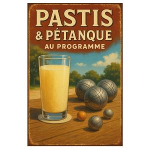 Plaque métal pastis et pétanque 30,5 x 20 cm