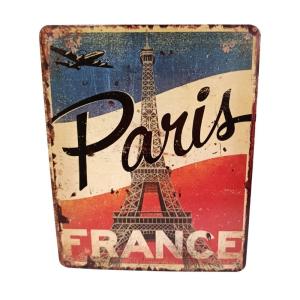Plaque murale Paris bleu/blanc/rouge en métal vieilli L.20…
