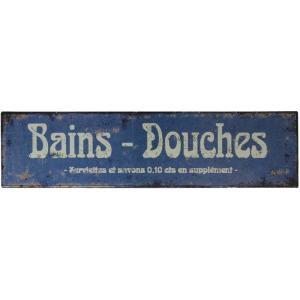 Plaque publicitaire bains-douches bleue antique