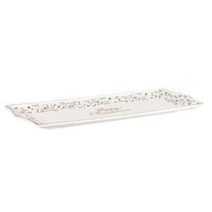 Plat à bûche de Noël en céramique beige, dorée, rouge et ve…
