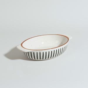 Plat à four ovale en céramique blanc cassé, noire et marron…