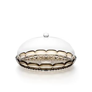 Plat à gâteau avec cloche en acrylique biologique gris