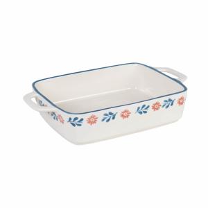 Plat à gratin en céramique blanche motif floral bleu et rou…