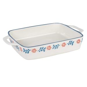 Plat à gratin en céramique blanche motif floral bleu et rou…