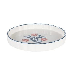 Plat à tarte en céramique blanche motif floral bleu et roug…