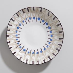 Plat de présentation en céramique bleue, marron et blanche
