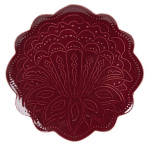 Plat de présentation motif floral en grès bordeaux