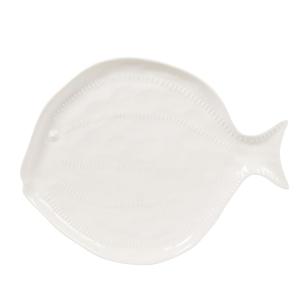 Plat de présentation poisson en grès modelé blanc