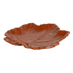Plat feuille en grès marron