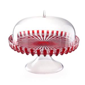 Plat gâteau 31 cm avec cloche    en plastique  rouge