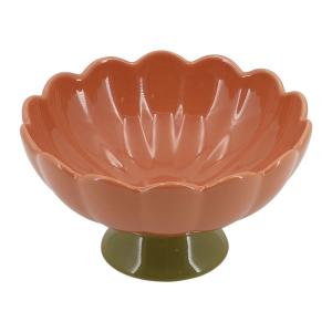 Plat sur pied en grès terracotta de forme florale Ø 21 cm x…