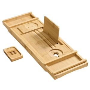 Plateau de baignoire extensible en bambou 70-95,6 cm beige…