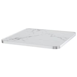 Plateau de table carré marbre blanc cerclage argent 60cm