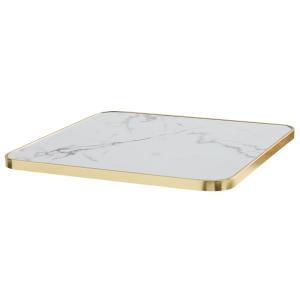 Plateau de table carré marbre blanc cerclage doré 60cm