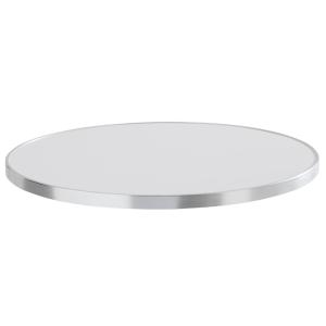 Plateau de table rond blanc avec cerclage argent 60 cm