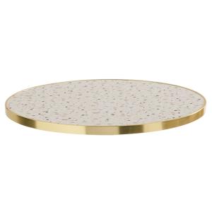 Plateau de table rond terrazzo avec cerclage doré 60 cm