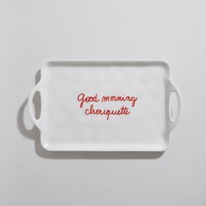 Plateau en céramique blanche inscription rouge