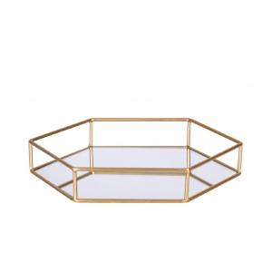 Plateau en métal doré et miroir 30x26cm