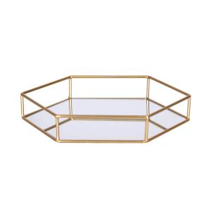 Plateau en métal polygone doré et miroir