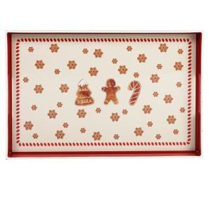 Plateau laqué motifs biscuits de Noël beiges, rouges et mar…