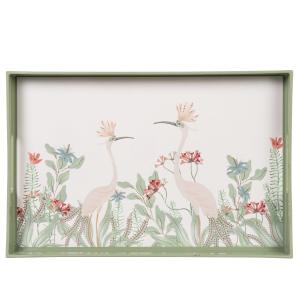 Plateau motif floral beige, vert et rouge