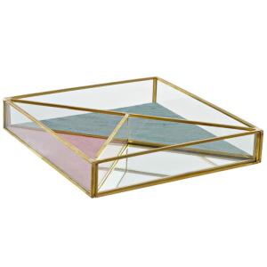 Plateau rangement bijoux en métal doré, velours et miroir 2…