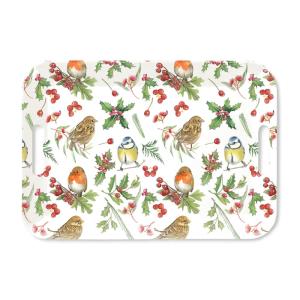 Plateau rectangulaire oiseaux et feuillages dhiver