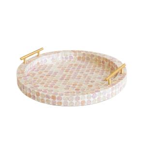 Plateau rond avec poignée en coquille de capiz rose