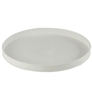 Plateau rond en métal embossé blanc