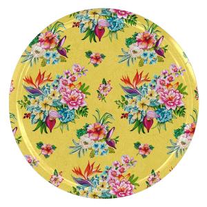 Plateau rond imprimé fleuri jaune Ø46cm