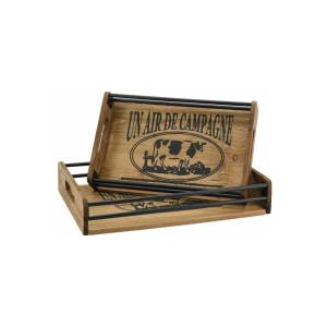Plateaux en bois et métal un air de campagne (lot de 2)