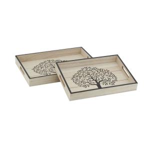 Plateaux rectangulaires en bois naturel  (lot de 2)