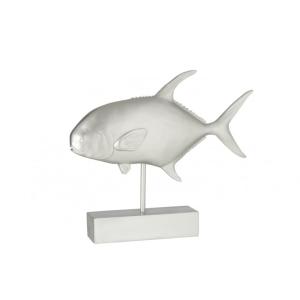 Poisson sur socle en résine argent 52x11x44 cm