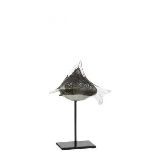 Poisson sur socle en verre gris 23x8x30 cm