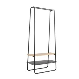 Portant à vêtements 2 étagères métal noir et bois 80 x 40 x…