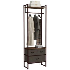 Portant à vêtements avec 3 tiroirs en tissu marron