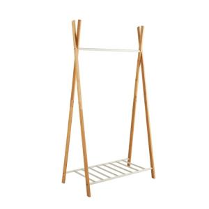 Portant à vêtements en bambou naturel et métal blanc 93 x 5…