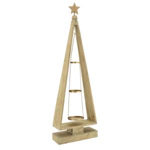 Porte bougies en bois vieilli et métal sapin de noël