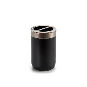 Porte brosse à dents rond en inox et plastique noir