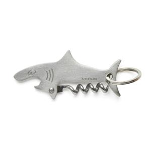 Porte-clés tire-bouchon requin en métal argent