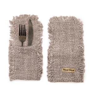 Porte-couverts en coton gris set de 4