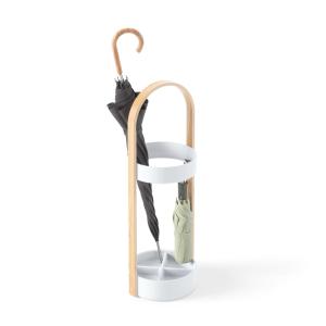 Porte-parapluies en bois coloris naturel et métal blanc