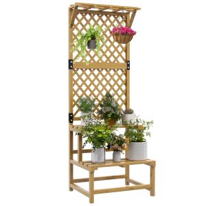 Porte-plante 2 niveaux avec treillis bois massif jaune