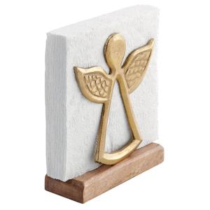 Porte-serviettes bois de manguier et métal ange doré