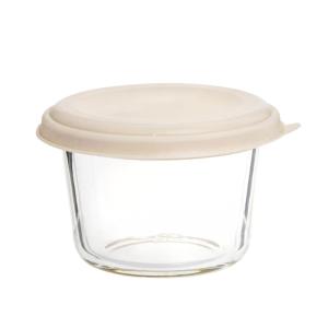 Pot à sauce en verre transparent et silicone beige H6