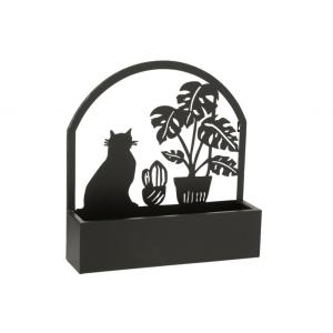 Pot de fleurs mural avec fleur et chat en métal noir L41xl1…