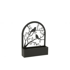 Pot de fleurs mural avec oiseaux en métal noir L31xl8xH41cm