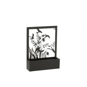 Pot de fleurs mural avec plantes en métal noir L31xl8xH41cm