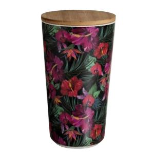 Pot en bambou - Fleurs d'Hibiscus 18.5 cm