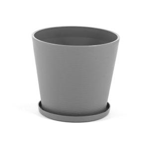 Pot rond Ø38cm en polypropylène gris foncé avec soucoupe